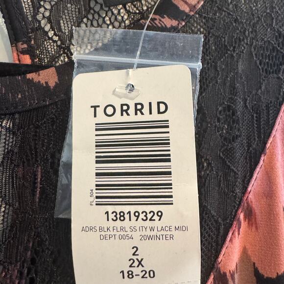 New Torrid Black Floral Lace Midi Dress Back Button Pocket Short Sleeve Sz 2X - Picture 6 of 10